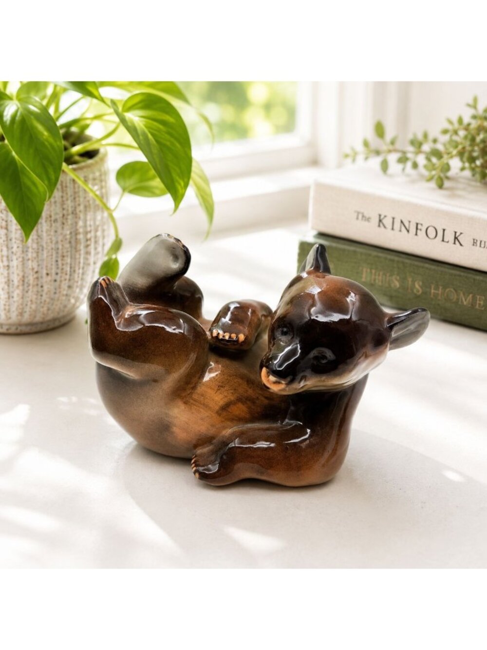 Vintage USSR Soviet Ceramic Bear Figurine Brown Glazed 5" Russian Bear Collectib